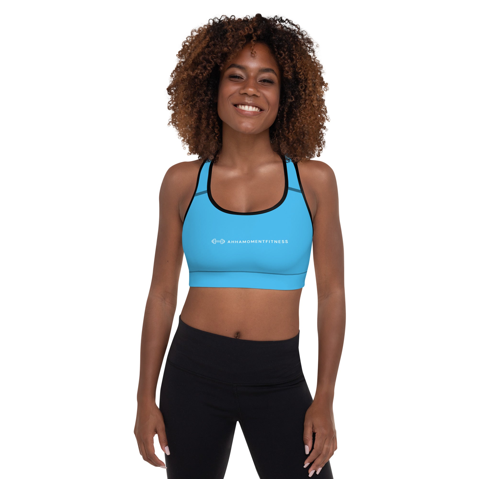 Padded Sports Bra - Ah Ha Small Font Blue
