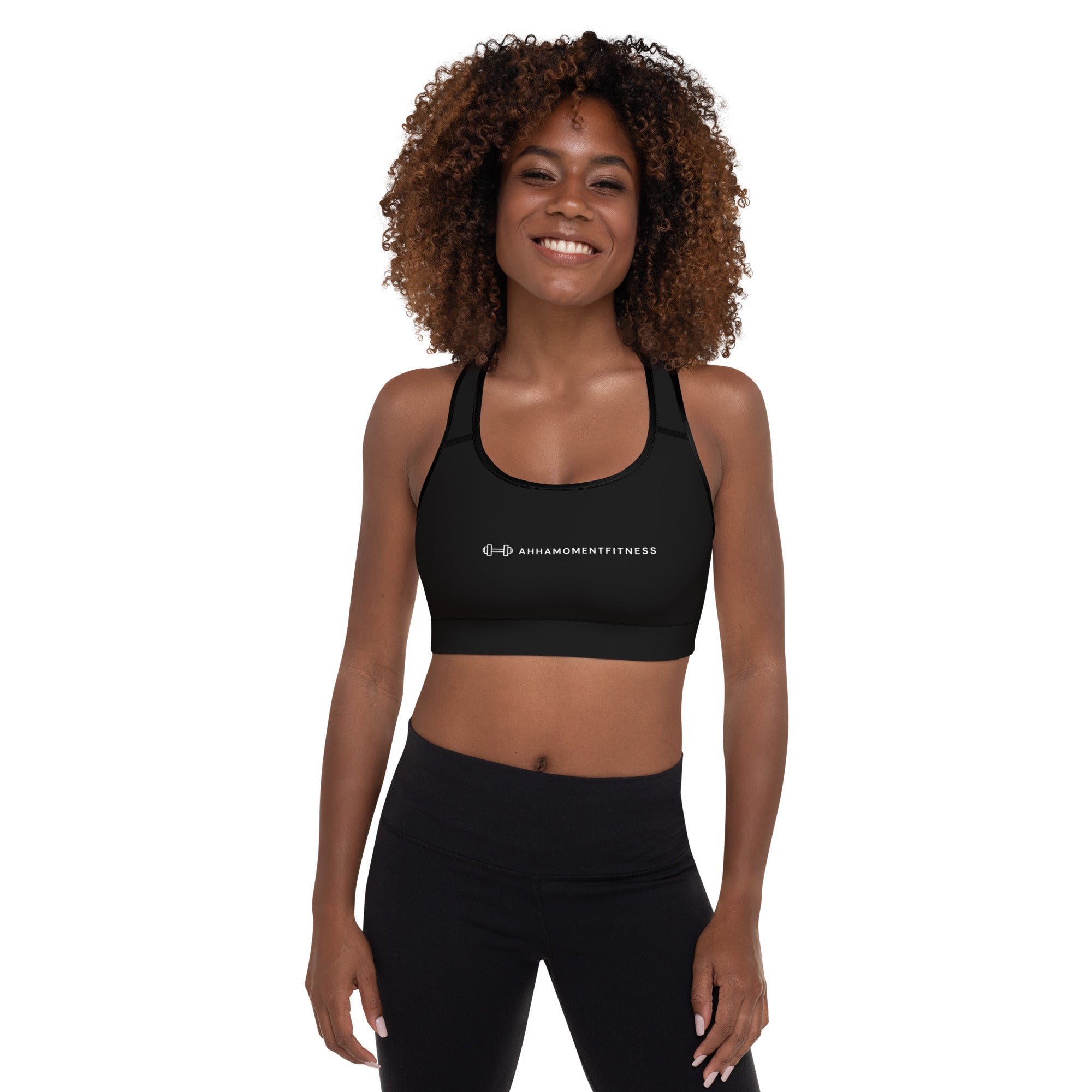 Padded Sports Bra - Ah Ha Small Font Black
