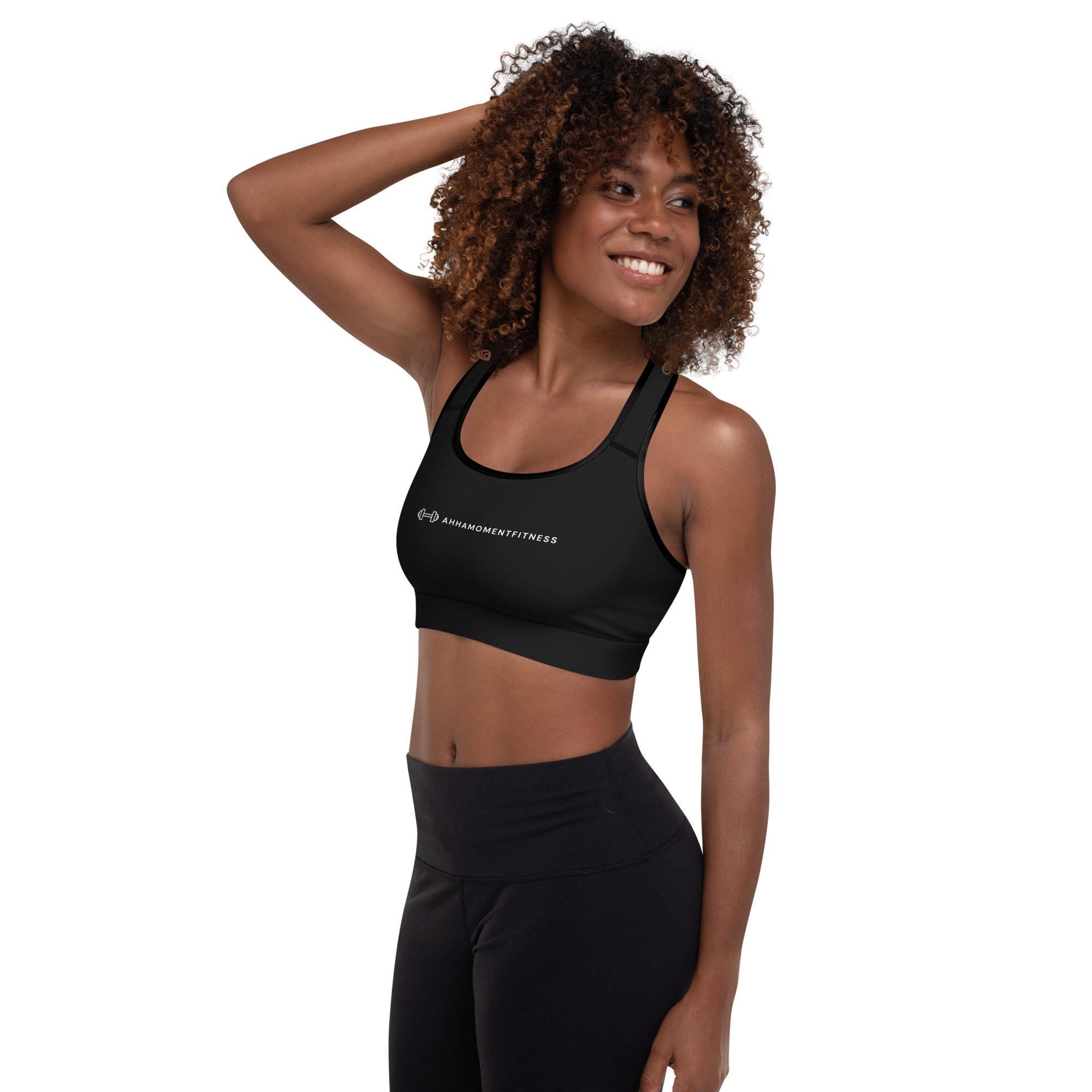 Padded Sports Bra - Ah Ha Small Font Black