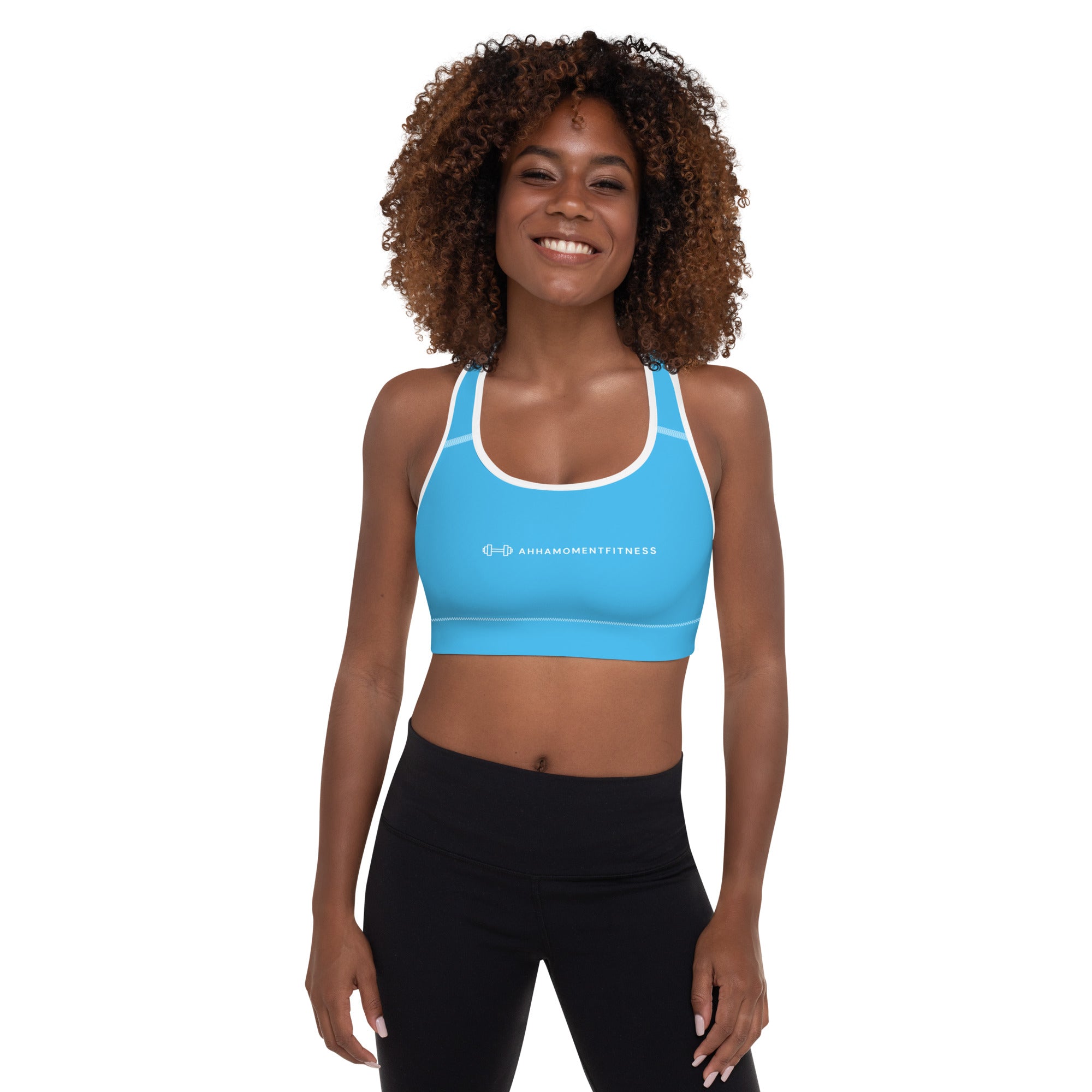 Padded Sports Bra - Ah Ha Small Font Blue