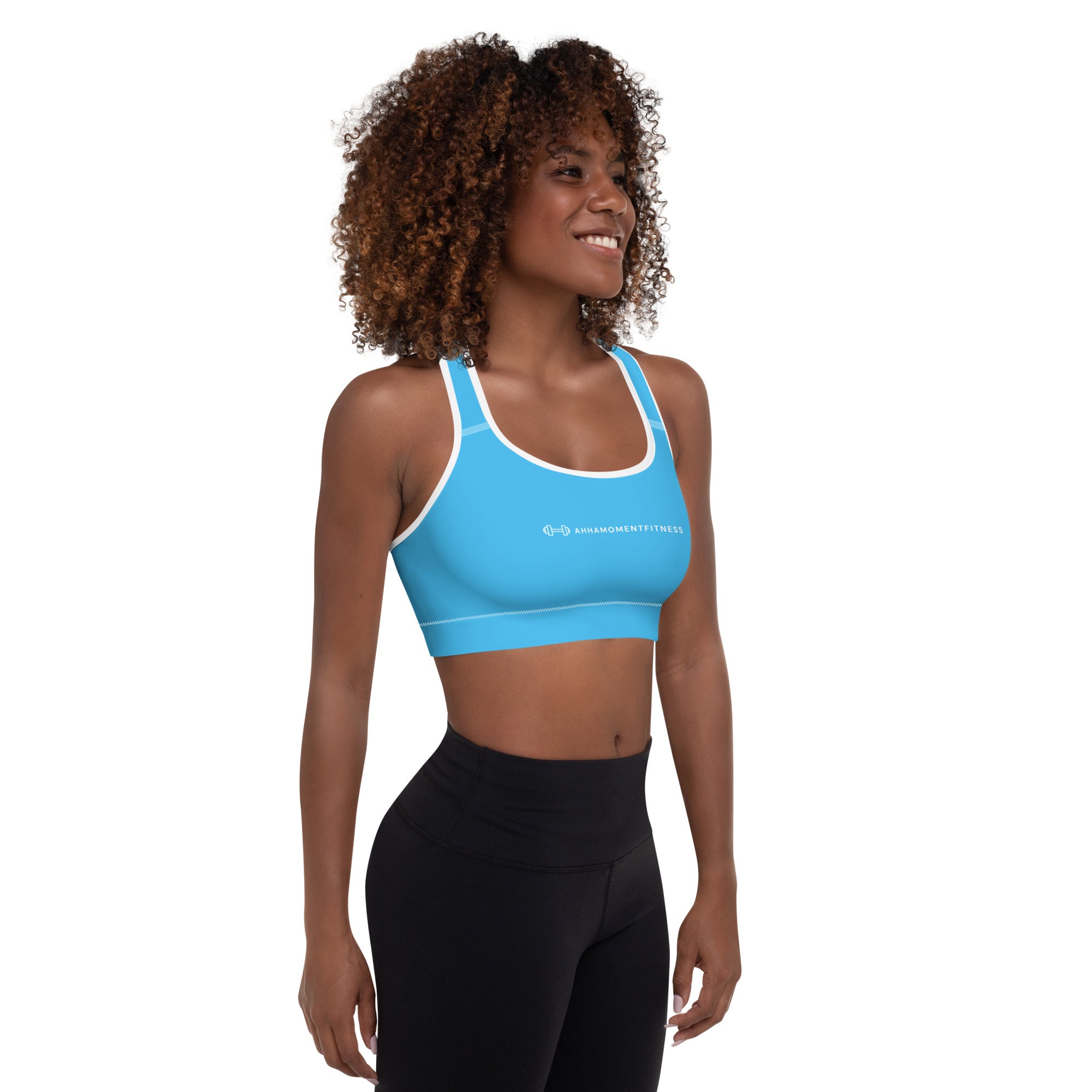 Padded Sports Bra - Ah Ha Small Font Blue