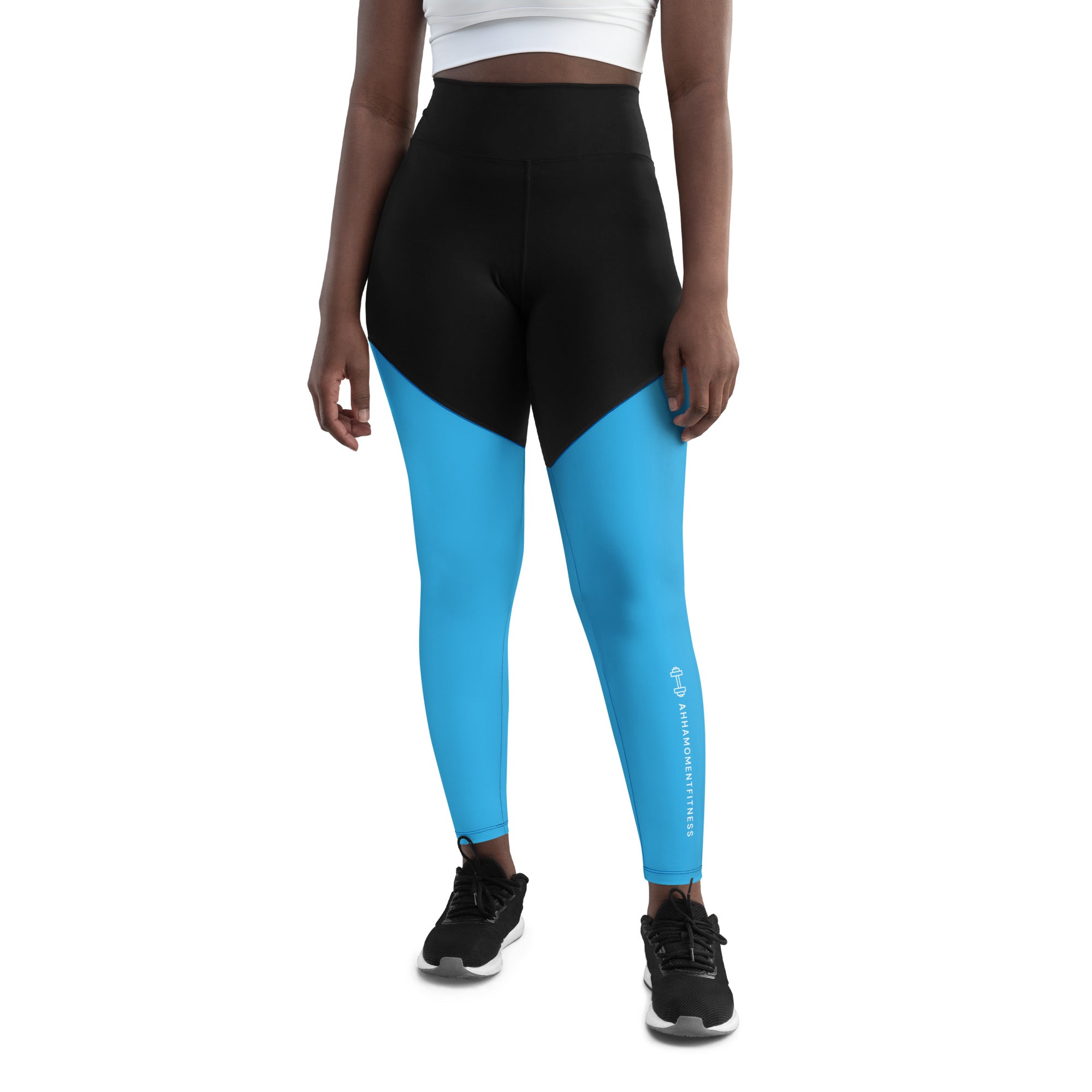Sports Leggings - Ah Ha Small Font Blue