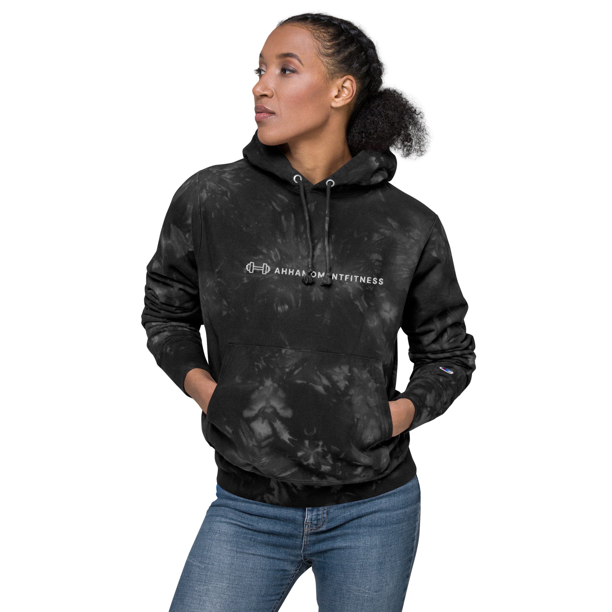 Embroidered Unisex Champion Tie-Dye Hoodie - Ah Ha Small Font