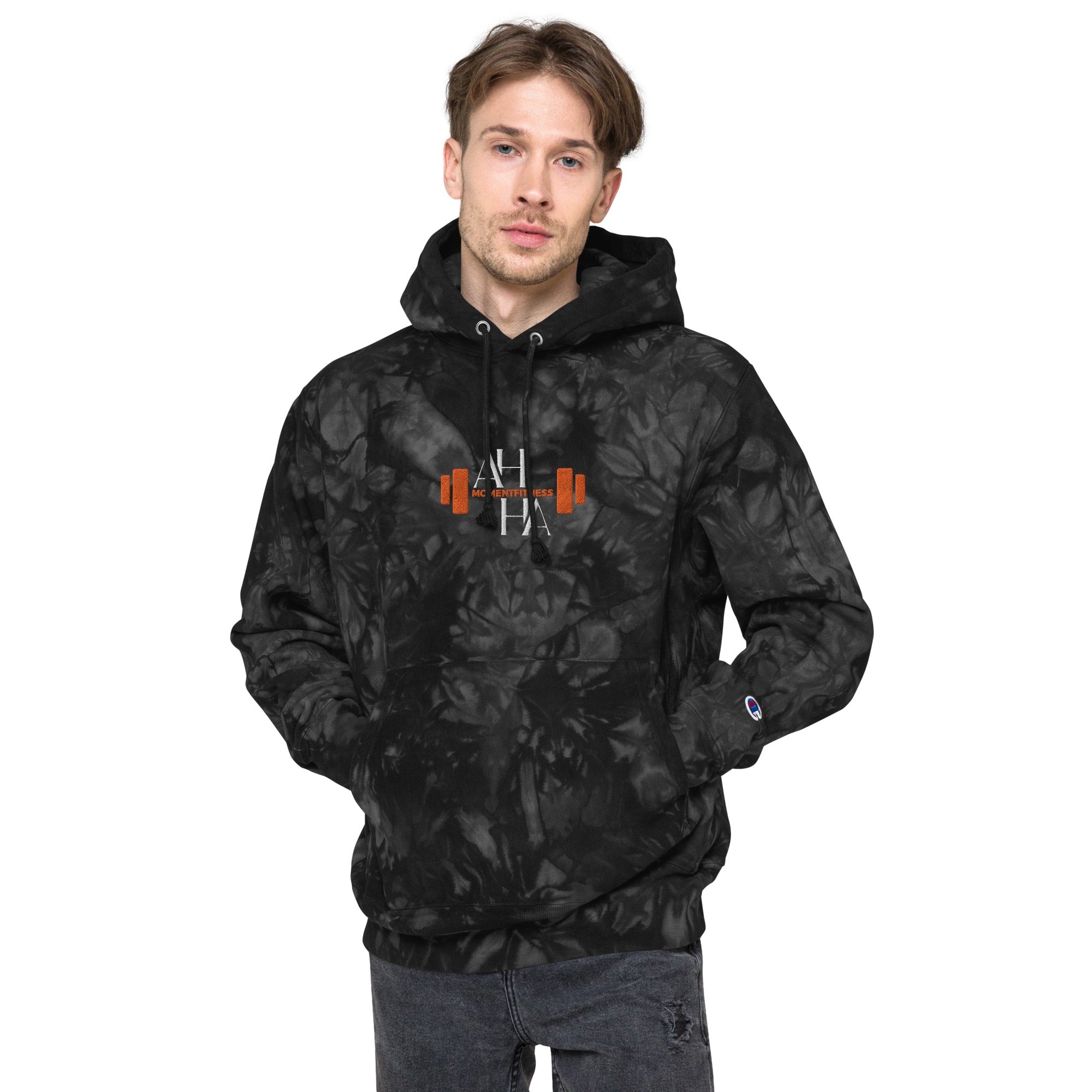 Embroidered Unisex Champion Tie-Dye Hoodie - Ah Ha Dumbbell
