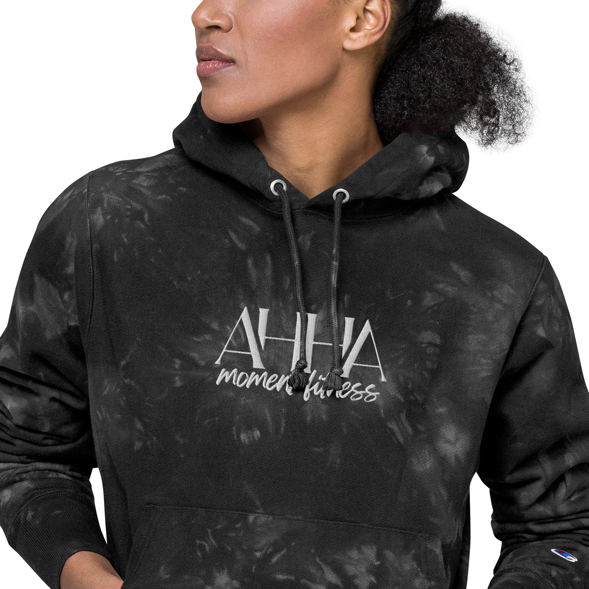 Embroidered Unisex Champion Tie-Dye Hoodie - Ah Ha Large Font