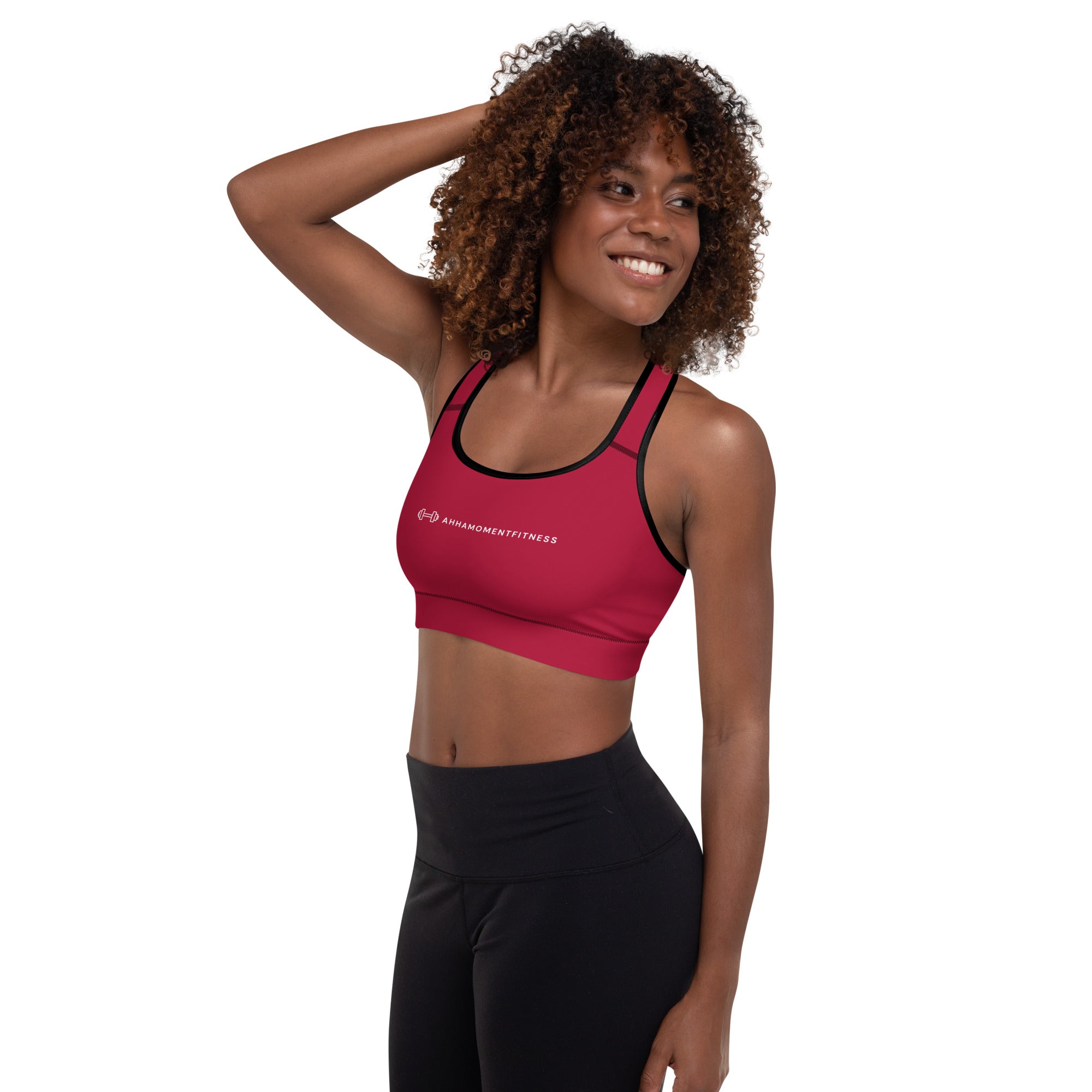 Padded Sports Bra - Ah Ha Small Font Red